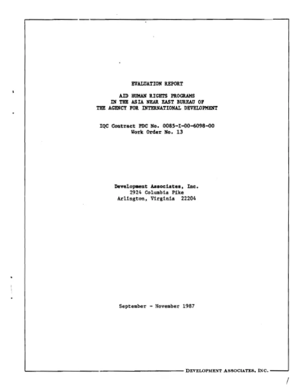 Evaluation report : AID human rights programs in the Asia Near East Bureau of the Agency for International Development