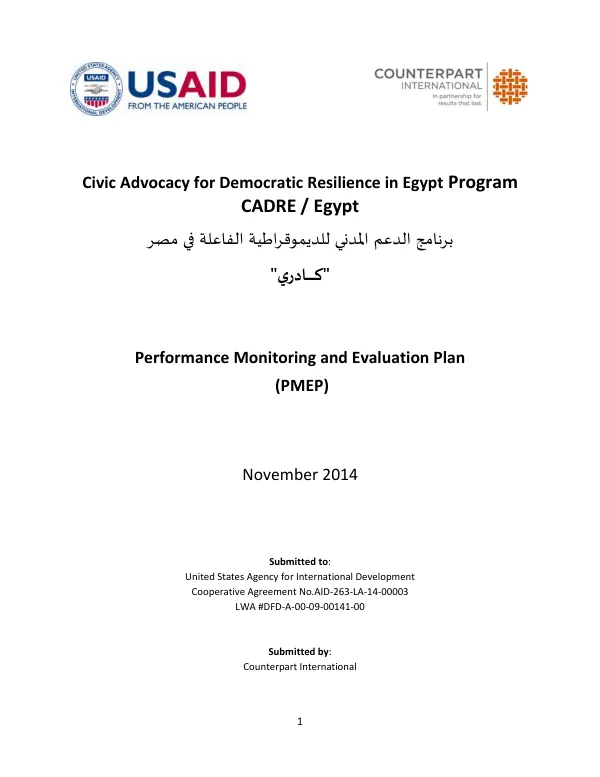 CADRE Performance Monitoring and Evaluation Plan- Final Draft with Annexes (Submitted)