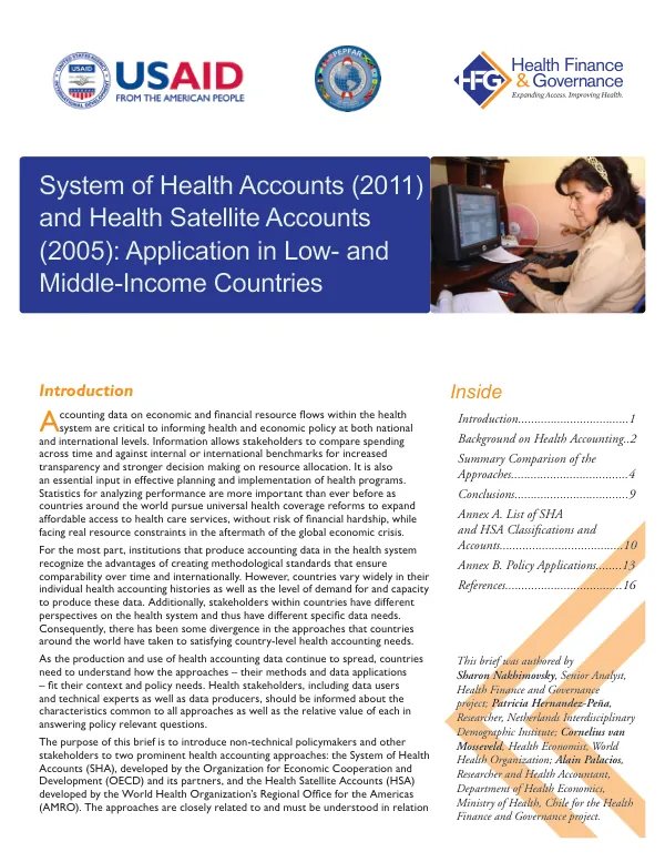System of Health Accounts (2011) and Health Satellite Accounts (2005): Application in Low- and Middle-Income Countries