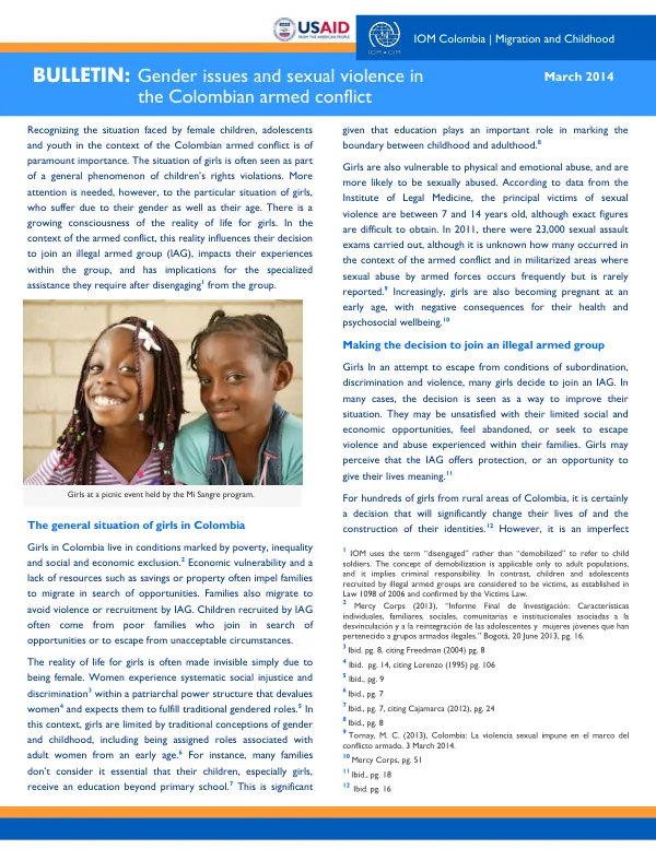 BULLETIN: Gender issues and sexual violence in the Colombian armed conflict