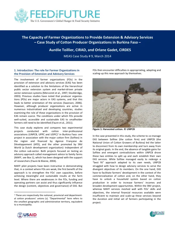 The Capacity of Farmer Organizations to Provide Extension and Advisory Services – Case Study of Cotton Producer Organizations in Burkina Faso