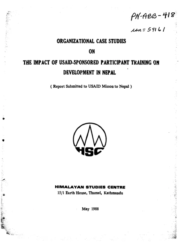 Organizational case studies on the impact of USAID-sponsored participant training on development in Nepal