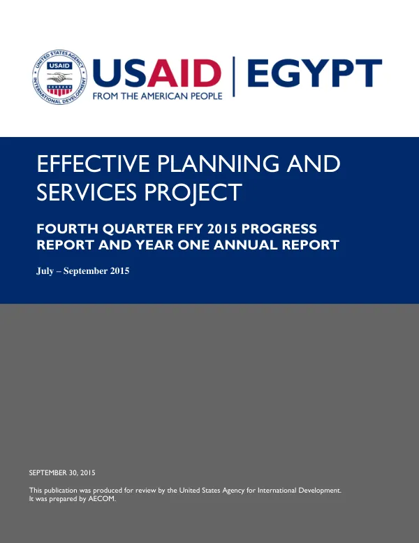 Fourth Quarter FFY 2015 Progress Report and Year One Annual Report