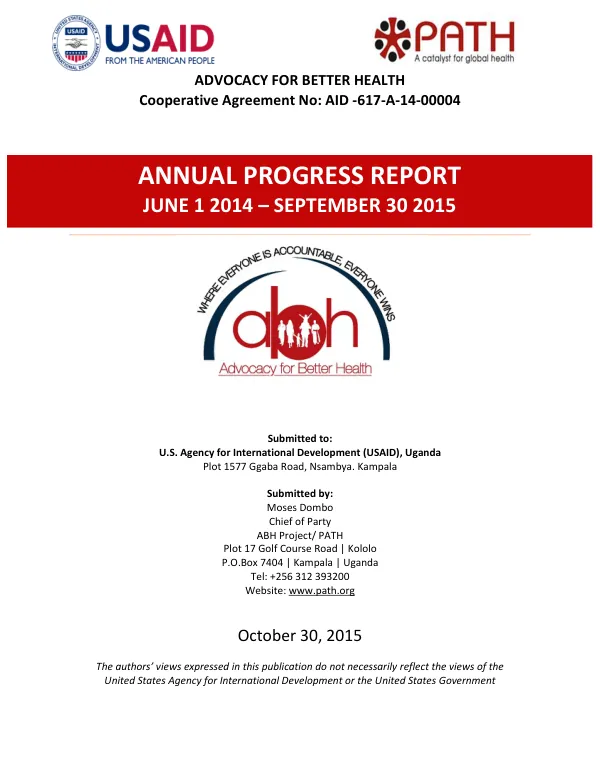 Annual Performance Report FY 2015 Advocacy for Better Health