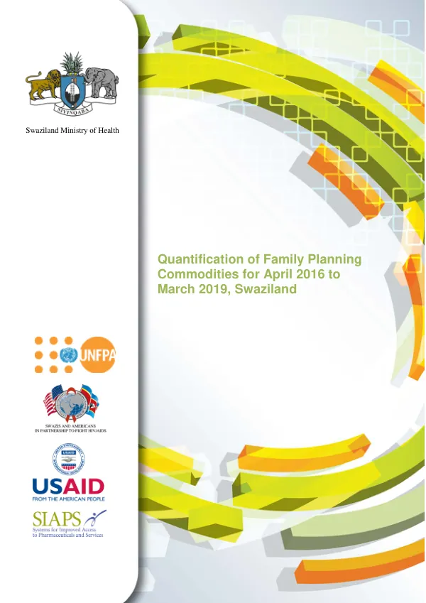 Quantification of family planning commodities for April 2016 to March 2019,, Swaziland