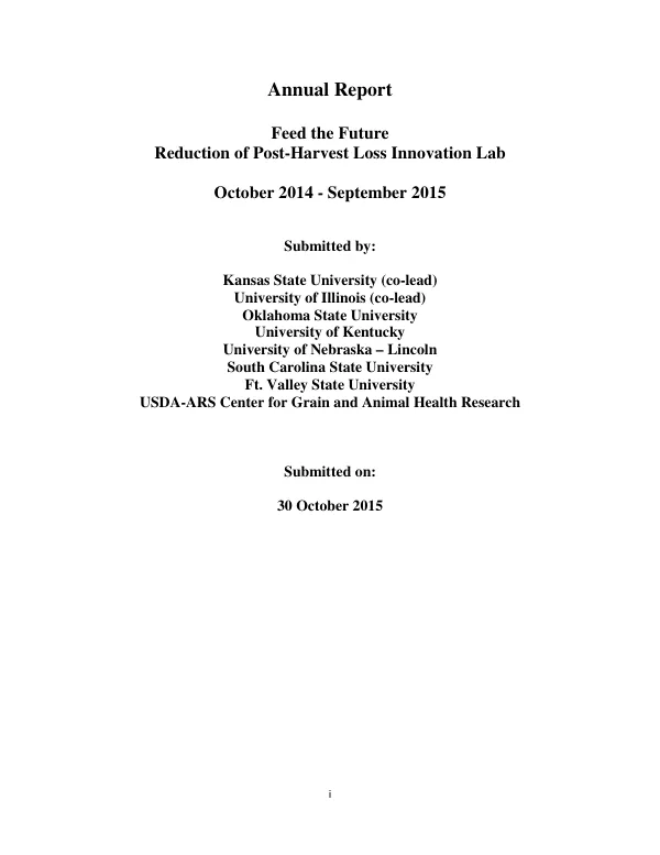 Feed the Future Innovation Lab for the Reduction of Post-Harvest Loss Annual Report 2015