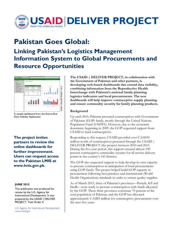 Pakistan Goes Global: Linking Pakistan’s Logistics Management Information System to Global Procurements and Resource Opportunities