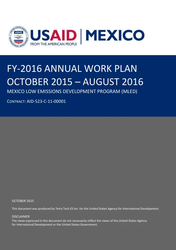 FY-2016 ANNUAL WORK PLAN OCTOBER 2015 – AUGUST 2016