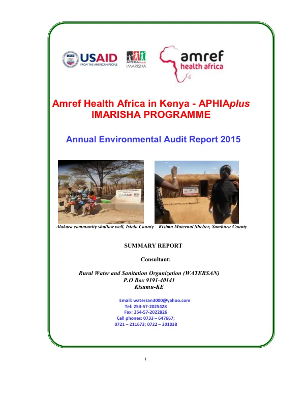 APHIAplus IMARISHA Annual Environmental Audit Report