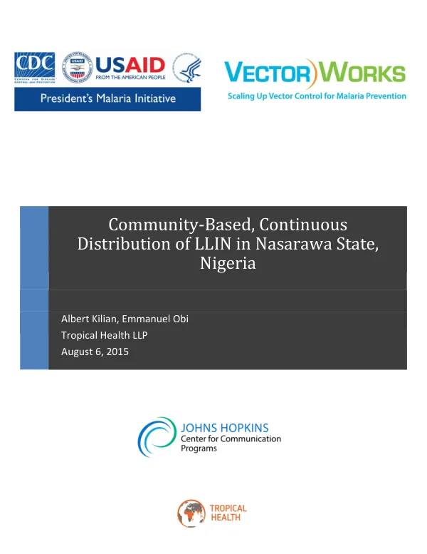Community-Based, Continuous Distribution of LLIN in Nasarawa State, Nigeria