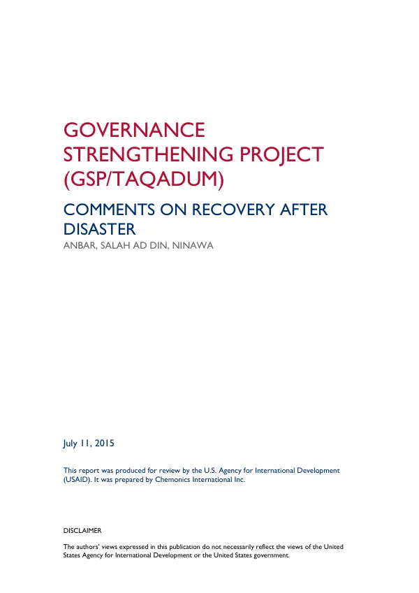 Comments on Recovery After Disaster