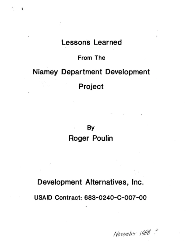 Lessons learned from the Niamey Department development project