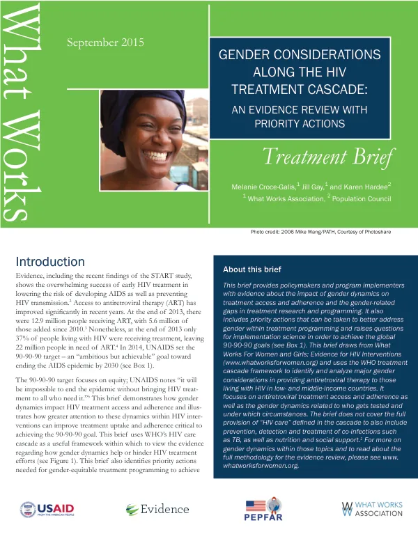 Gender Considerations Along the HIV Treatment Cascade: An Evidence Review with Priority Actions
