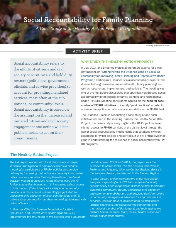 Social Accountability for Family Planning: A Case Study of the Healthy Action Project in Uganda