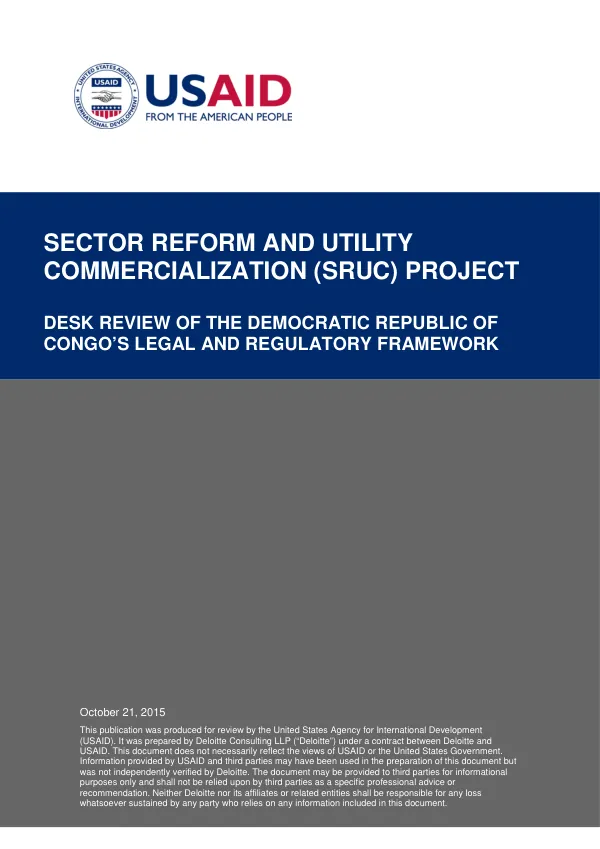 DRC- Electricity Sector Review of the Legal and Regulatory Framework