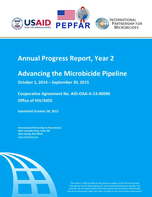 Annual Progress Report, Year 2 - Advancing the Microbicide Pipeline