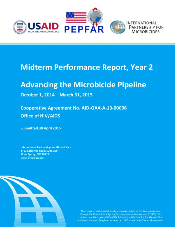 Midterm Performance Report, Year 2 - Advancing the Microbicide Pipeline