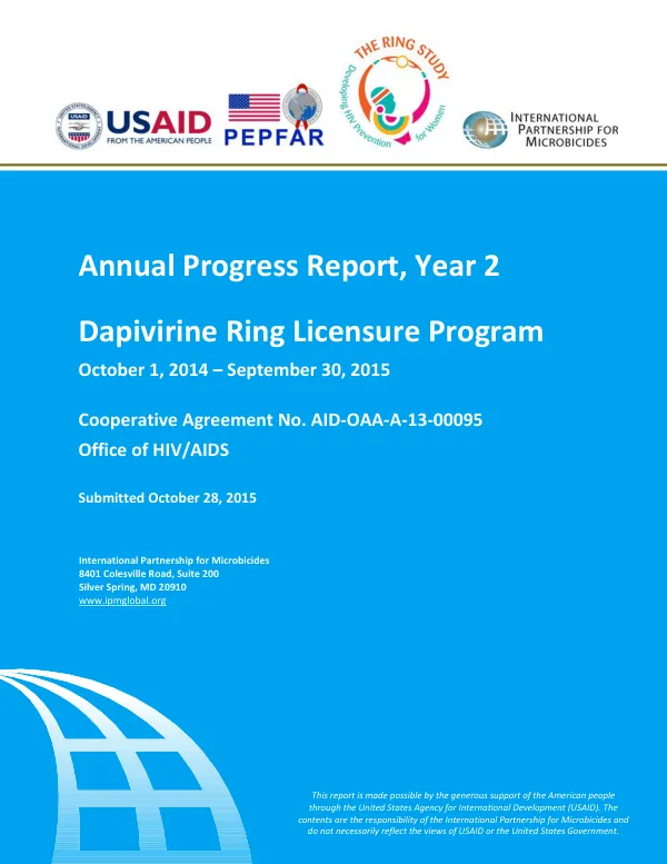 Annual Progress Report, Year 2 Dapivirine Ring Licensure Program