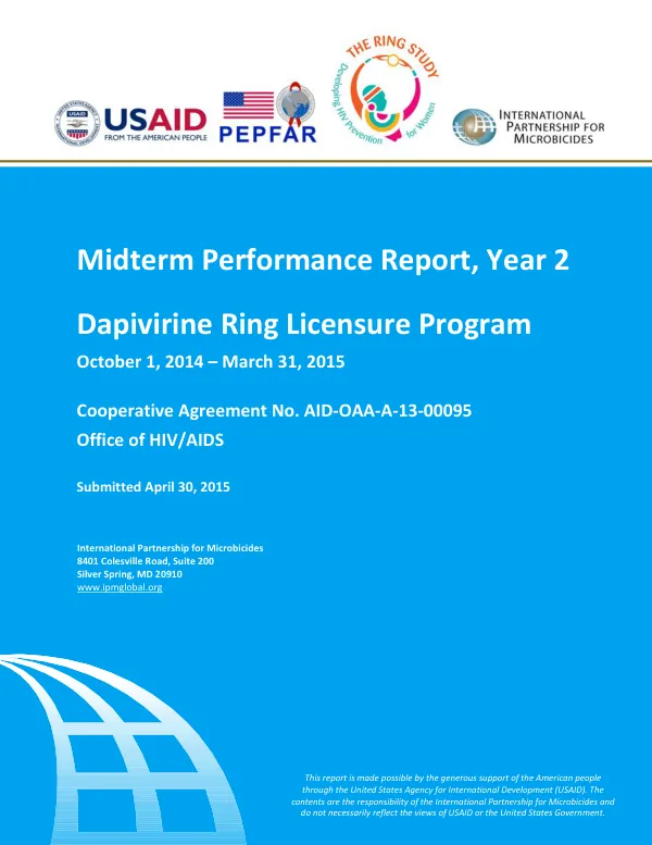Midterm Performance Report, Year 2 Dapivirine Ring Licensure Program