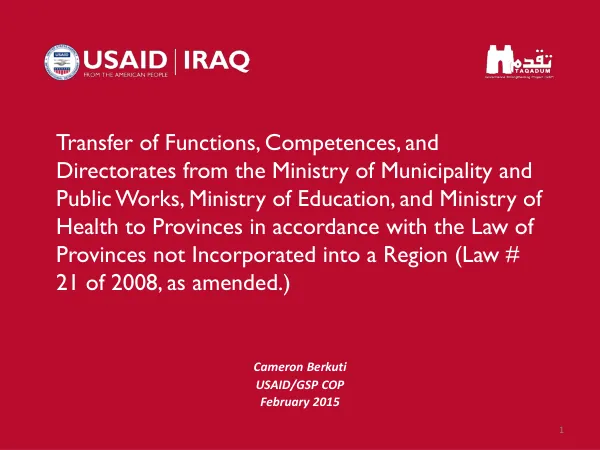 Transfer of Functions from Ministries to Proovinces