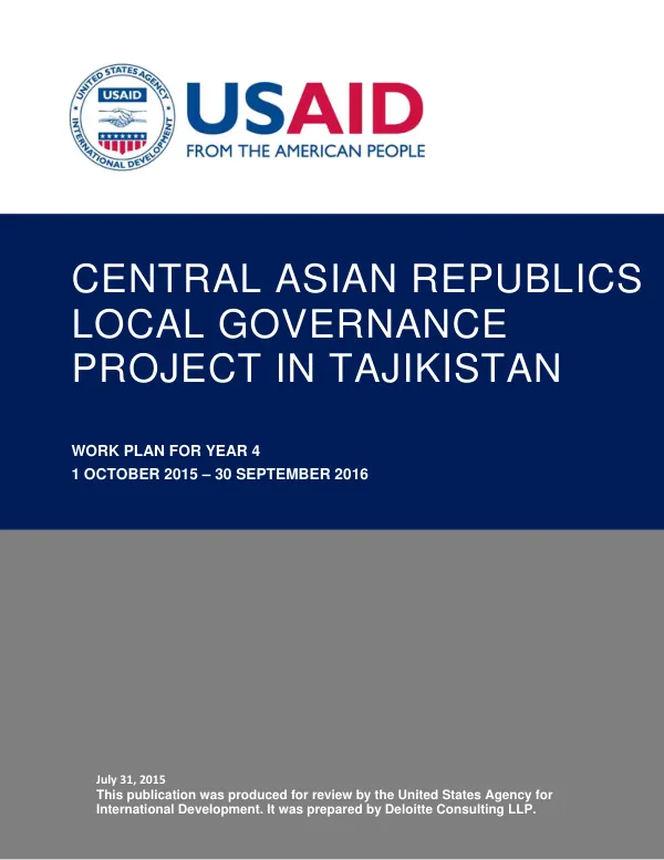 Local Governance Project in Tajikistan Work Plan Year 4