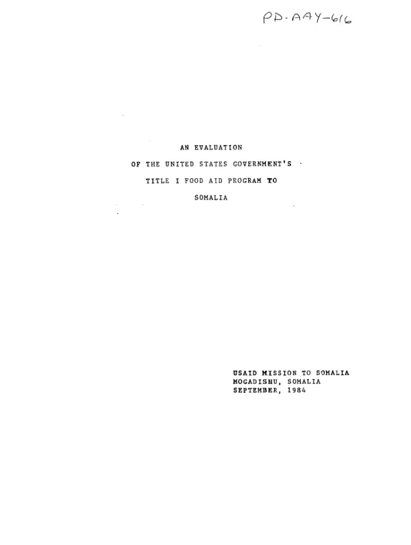 Evaluation of the United States Government's Title I food aid program to Somalia