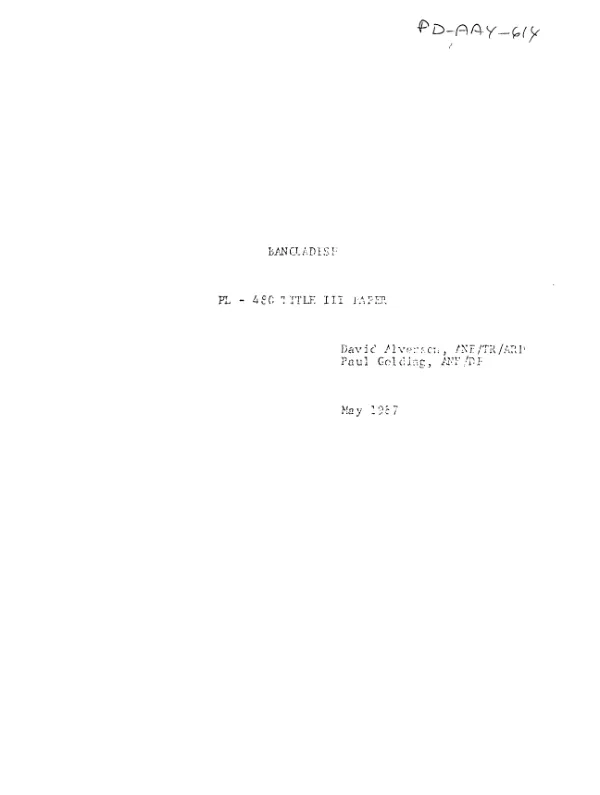 Bangladesh : PL-480 Title III paper