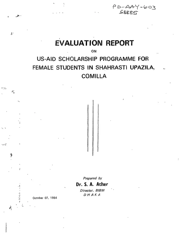 Evaluation report on USAID scholarship programme for female students in Shahrasti Upazila, Comilla