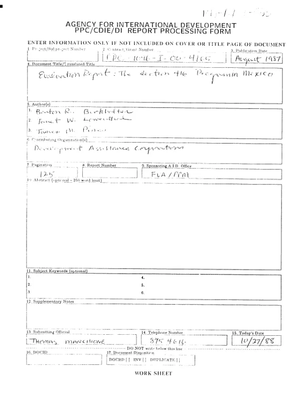 Evaluation report : the section 416 program in Mexico