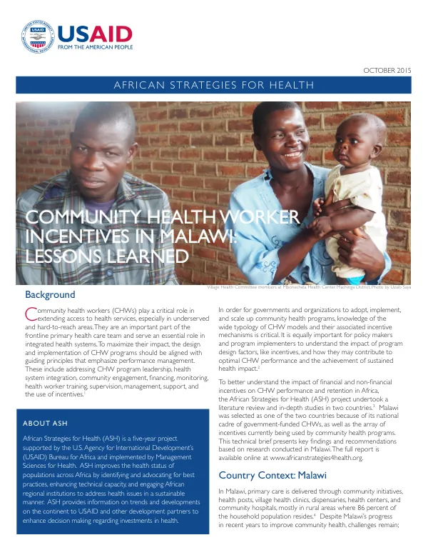 Community Health Worker Incentives in Malawi: Lessons Learned
