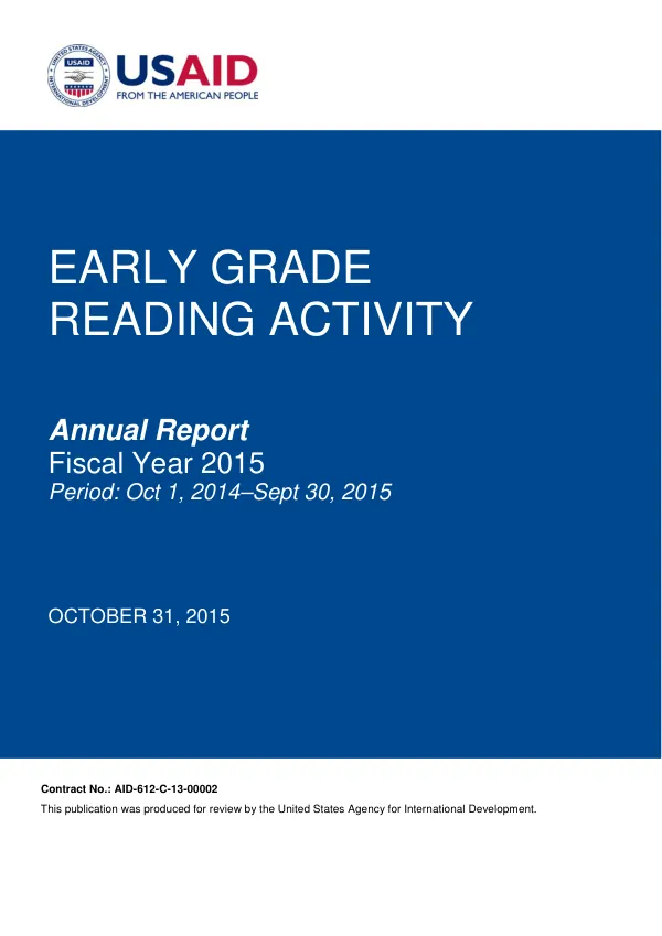 Malawi Early Grade Reading Activity (EGRA) Annual report Fiscal year 2015
