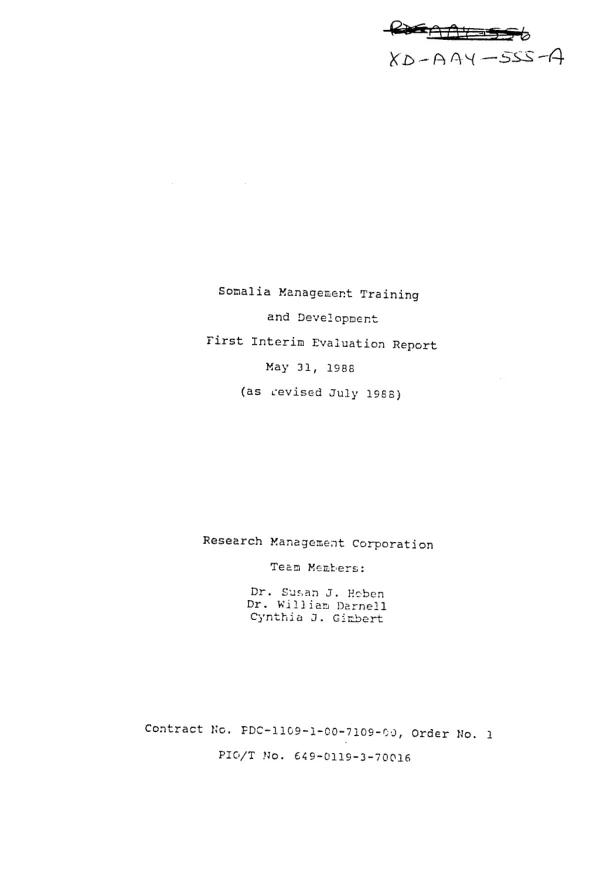Somalia management training and development : first interim evaluation report, May 31, 1988 (as revised July 1988)