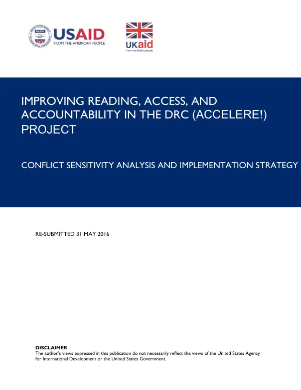 Improving reading, access, and accountability in the DRC (ACCELERE!) project : conflict sensitivity analysis and implementation strategy