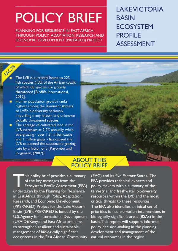 Policy brief : Lake Victoria Basin ecosystem policy brief : planning for resilience in East Africa through policy, adaptation, research, and economic development (PREPARED)