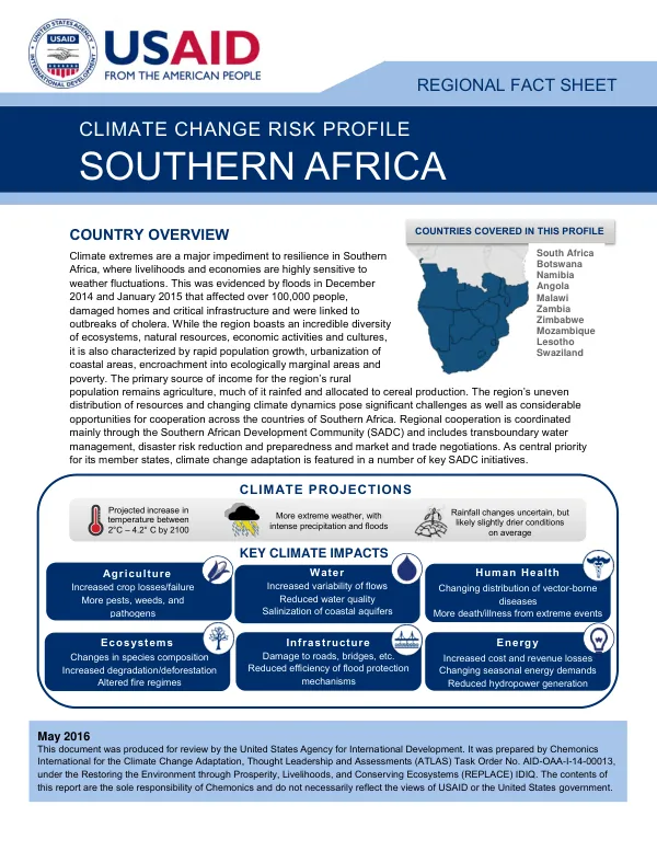 Climate change risk profile : Southern Africa