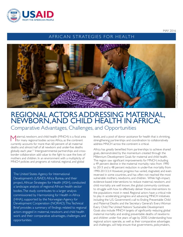 Regional actors addressing maternal, newborn, and child health in Africa : comparative advantages, challenges, and opportunities