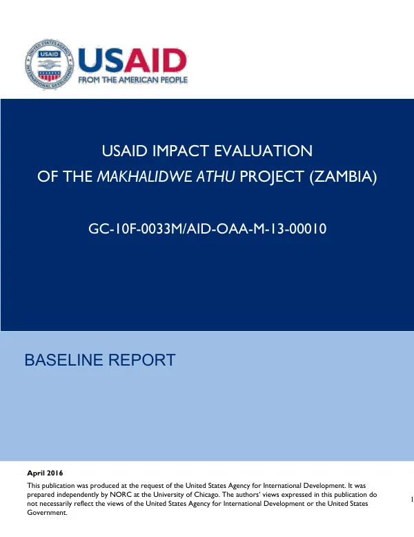 USAID impact evaluation of the makhalidwe athu project (Zambia) : baseline report