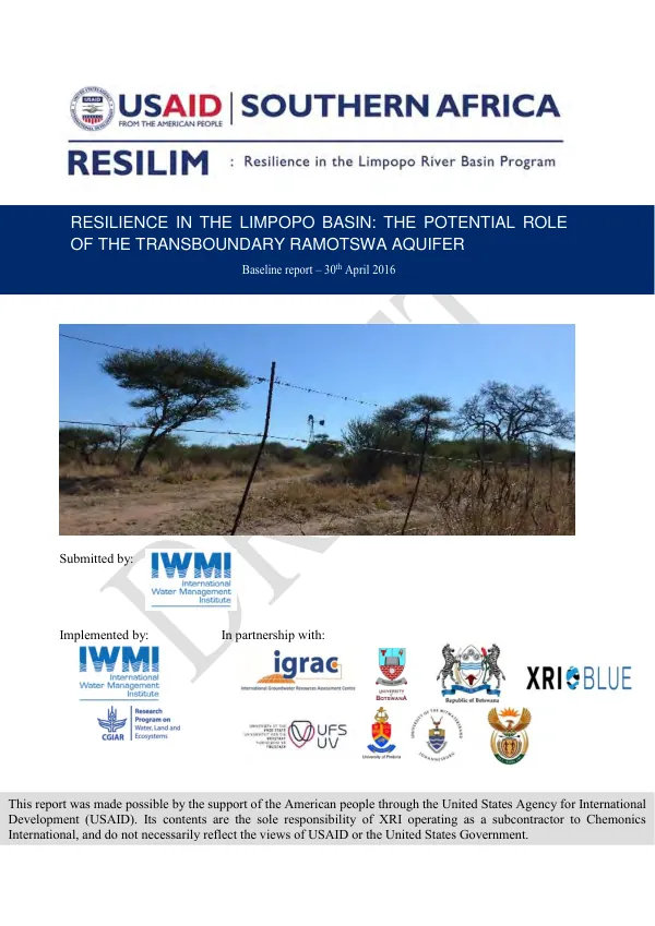 Resilience in the Limpopo River Basin : the potential role of the transboundary Ramotswa aquifer : baseline report