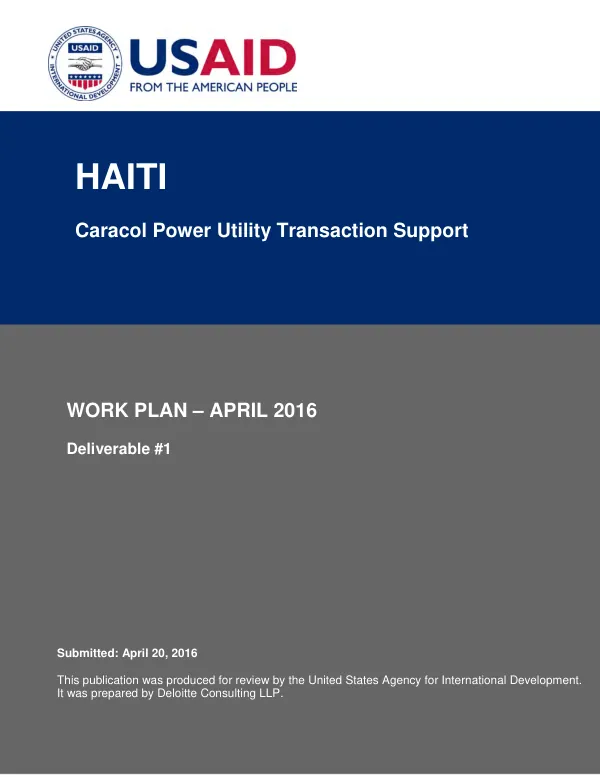 Haiti Caracol power utility transaction support : work plan, April 2016 : deliverable #1