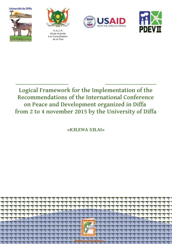 Logical framework for the implementation of the recommendations of the international conference on peace and development organized in Diffa from 2 to 4 November 2015 by the University of Diffa