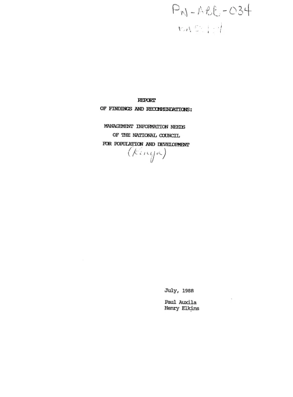 Report of findings and recommendations : management information needs of the National Council for Population and Development (Kenya)