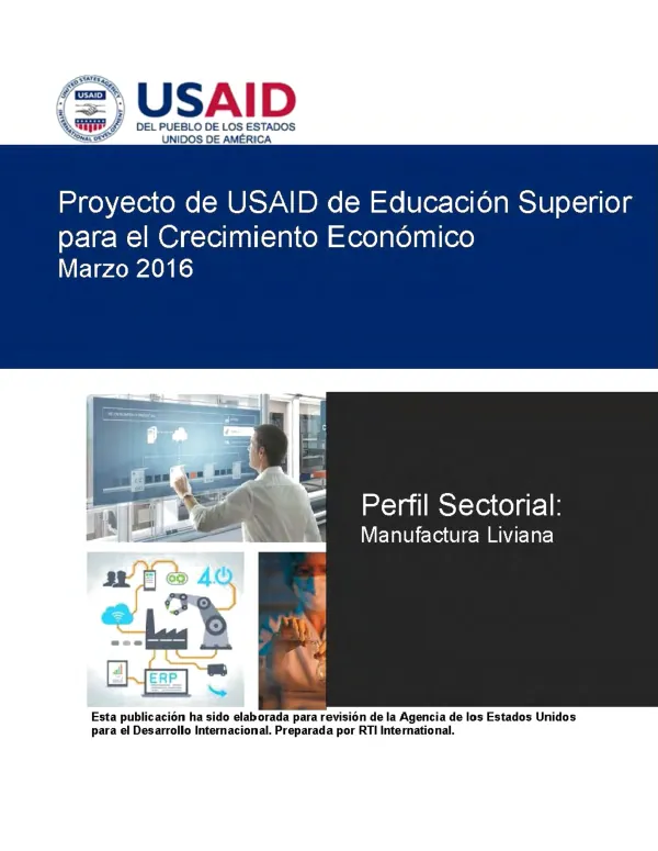 Proyecto de USAID de educacion superior para el crecimiento economico perfil sectorial : manufactura liviana