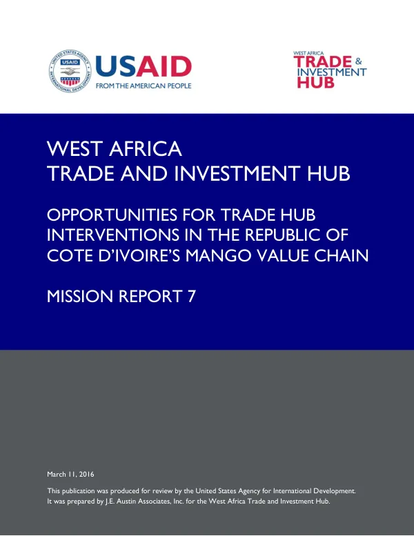Identification of opportunities for trade hub interventions in the republic of Cote d’Ivoire’s mango value chain
