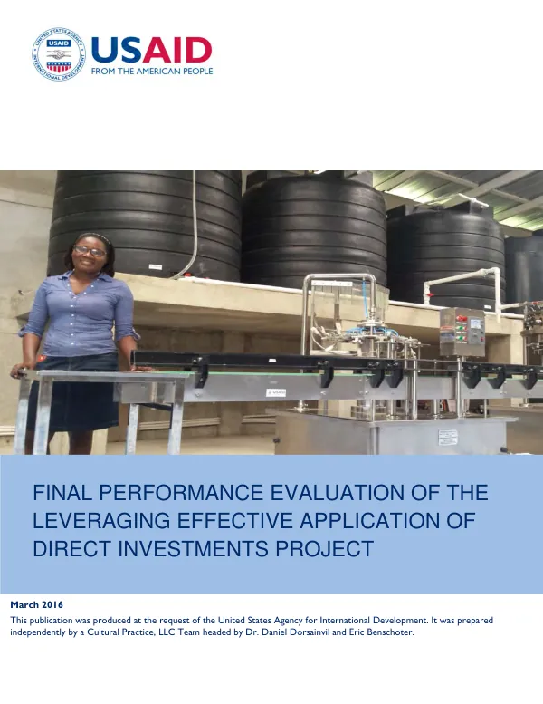Final performance evaluation of the leveraging effective application of direct investments (LEAD) project