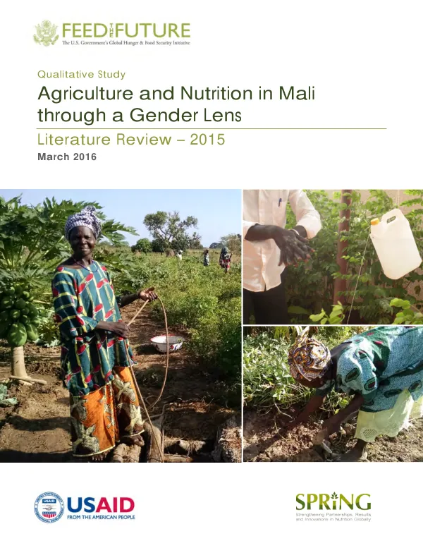 Agriculture and nutrition in Mali through a gender lens : a qualitative study literature review - 2015