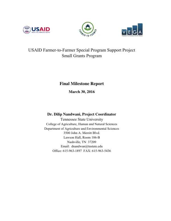 USAID farmer-to-farmer special program support project, small grants program : final milestone report