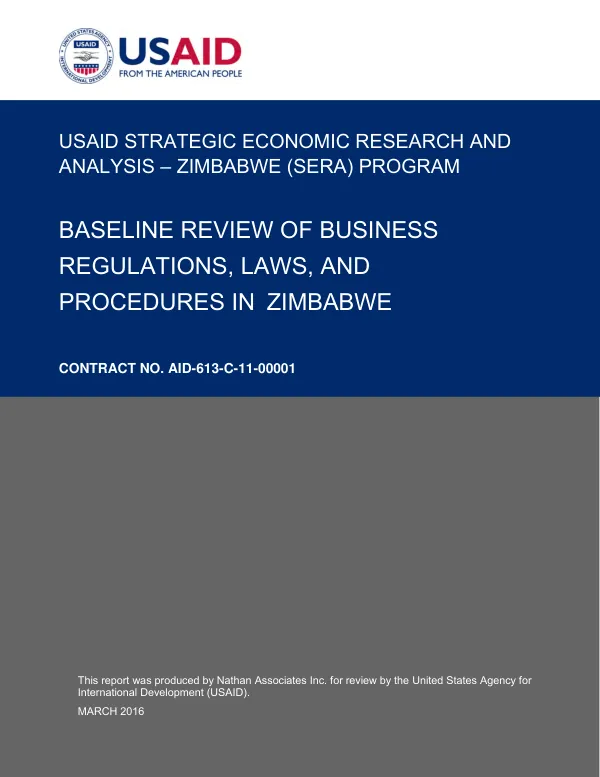 Baseline review of business regulations, laws, and procedures in Zimbabwe