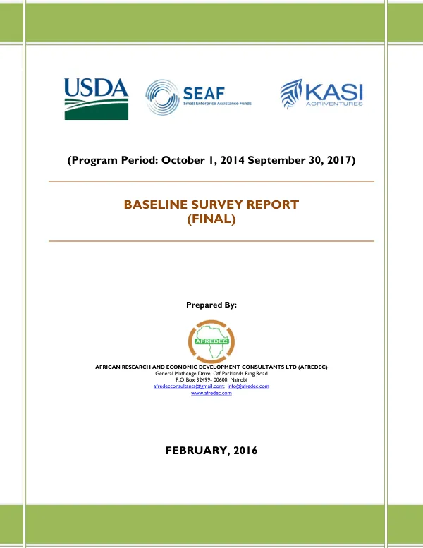 [USDA FY 2014 food for progress KASI agriventures] Baseline survey report (final), program period: October 1, 2014 September 30, 2017 [Tanzania]