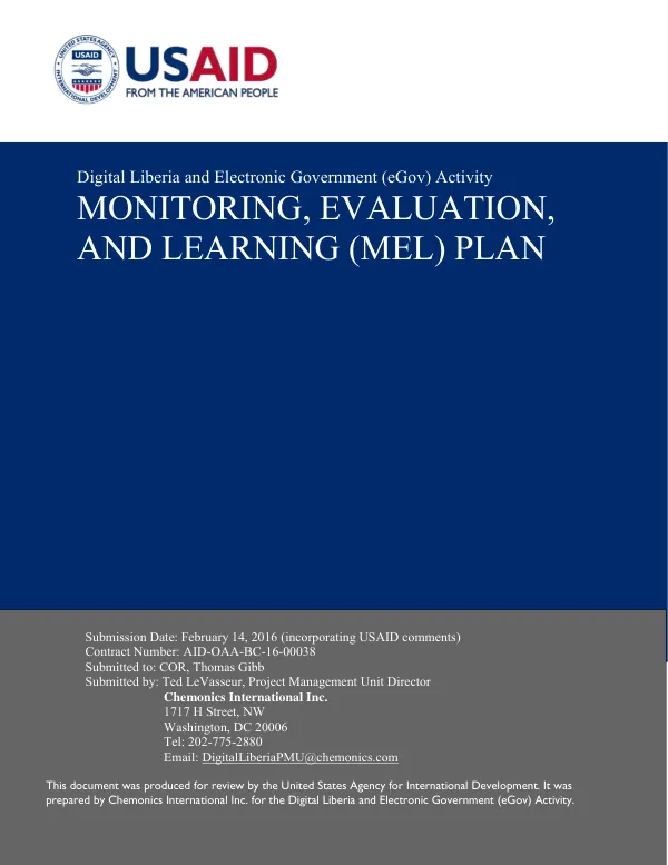 Digital Liberia and electronic government (eGov) activity : monitoring evaluation and learning (MEL) plan