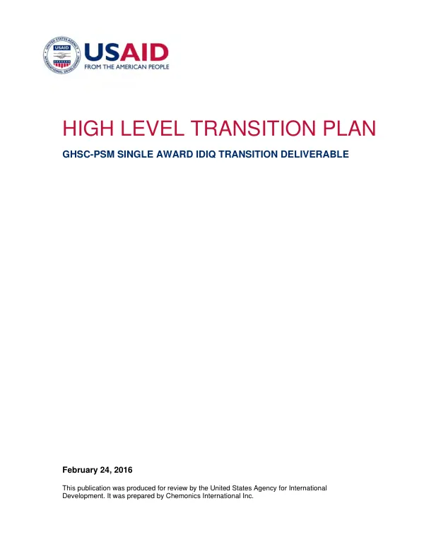 High level transition plan : GHSC-PSM single award IDIQ transition deliverable